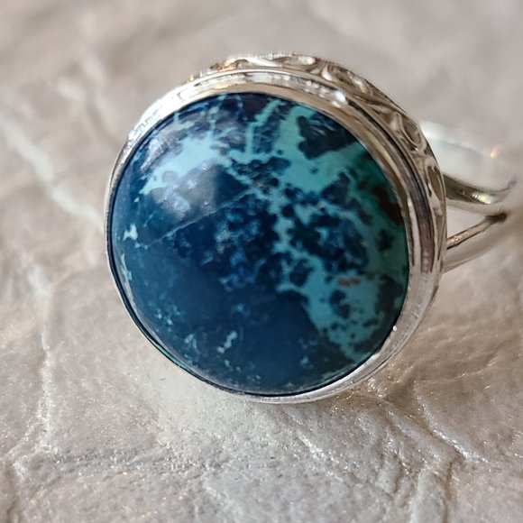 Chrysocolla Gemstone Ring Size 10 Sterling Silver-Healing Stone jewelry - Picture 4 of 7